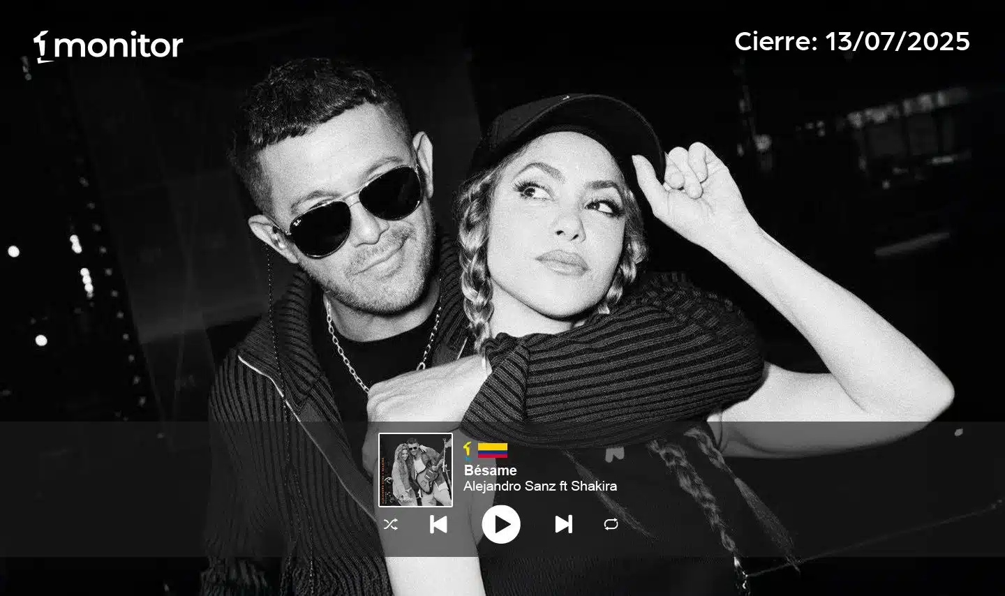  Alejandro Sanz y Shakira llegan al #1 en Colombia con “Bésame”